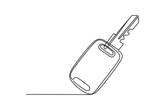 Minimalist single line drawing of a modern car key with a blank fob against a clean white background vector