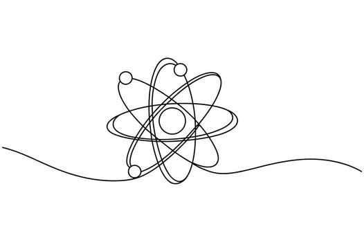 Minimalist continuous line drawing of an atom with orbiting electrons representing science and discovery on a white background vector
