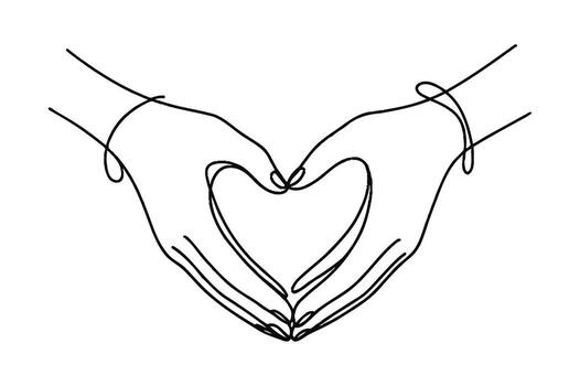 Minimalist continuous line drawing of two hands forming a heart shape symbolizing love and connection vector