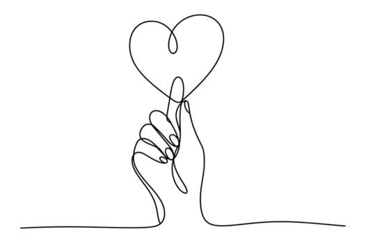 soltero línea dibujo de un mano participación un corazón forma formado por un computadora ratón cable en un blanco antecedentes vector