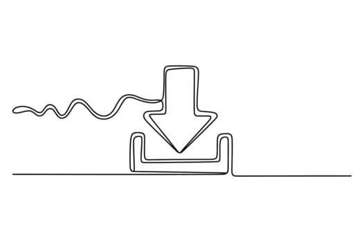 sencillo continuo línea dibujo de un descargar icono con un ondulado línea indicando datos transferir y información fluir vector
