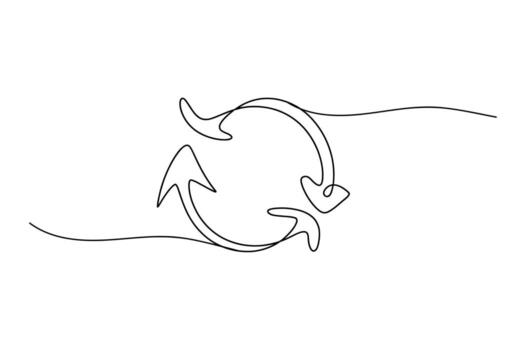 Continuous loop of two interconnected arrows symbolizing cycle repetition and flow in a simple line drawing vector