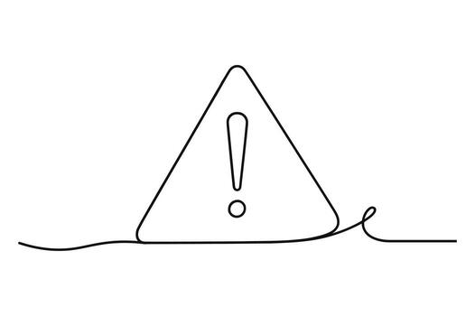 Minimalist single line drawing of a warning triangle with an exclamation mark inside on a white background vector