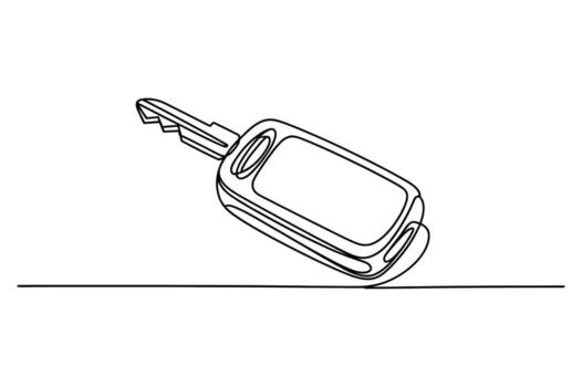 Minimalist single line drawing of a modern car key with a blank button and a single key blade on a white background vector