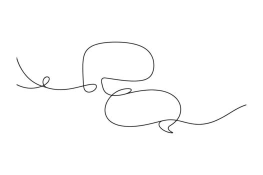 Minimalist continuous line drawing of two speech bubbles connected by a single flowing line representing communication vector