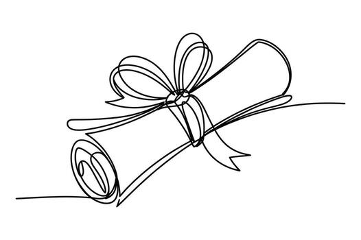 Elegant continuous line drawing of a rolled diploma or certificate tied with a ribbon and bow symbolizing achievement and education vector