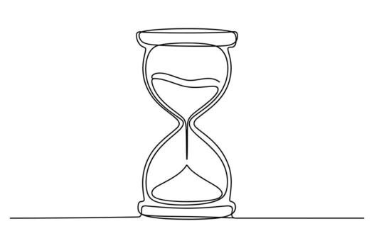 Minimalist single line drawing of an hourglass with sand flowing representing the passage of time and the concept of urgency vector