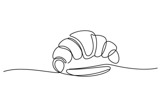 Simple continuous line drawing of a delicious flaky croissant with a smooth curved shape on a white background vector