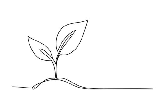 Minimalist single line drawing of a delicate green seedling sprouting from fertile soil representing growth and new beginnings vector