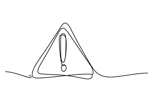 Minimalist continuous line drawing of a warning triangle symbol with an exclamation mark inside on a white background vector