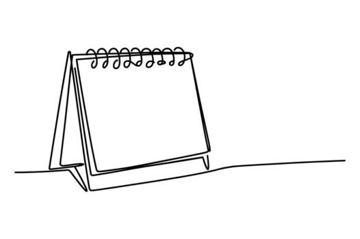 Minimalist single line drawing of an open spiral bound desk calendar or notepad on a white background vector