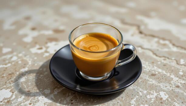 A cup of coffee on a saucer on a table photo