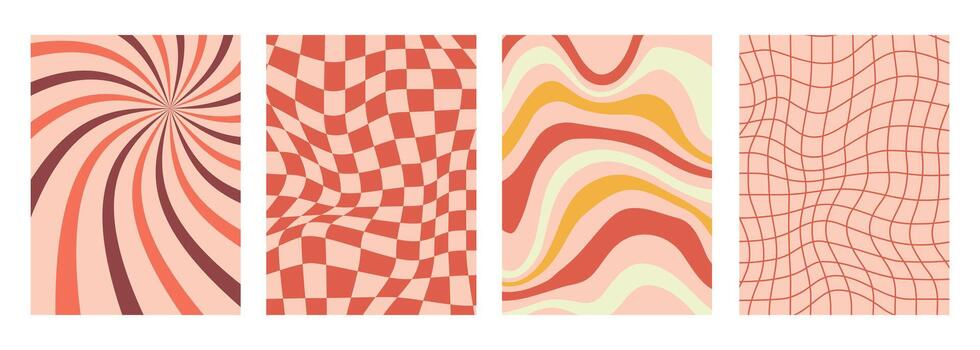 tablero de damas, espiral, red, y ondulado modelo colocar. conjunto de maravilloso retro antecedentes en pastel rosado tonos vector