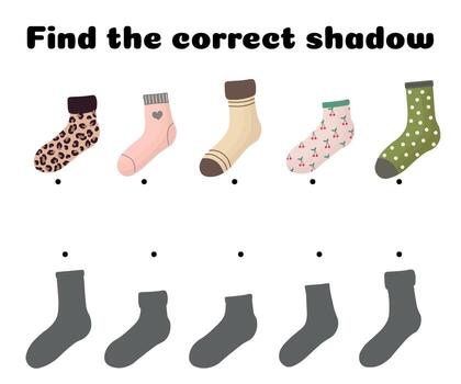 sock shadow matching puzzle for kids vector