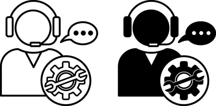 técnico apoyo iconos negro y blanco ilustraciones. un Servicio ese ayuda los usuarios resolver software problemas. cliente apoyo. realimentación concepto vector