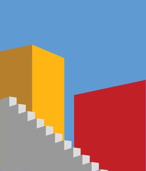 Abstract Shapes and Flat colorful building Design. Modern art. Abstract minimal building with blue sky background. Geometric Modern Architecture Illustration. Minimal Colorful Building vector