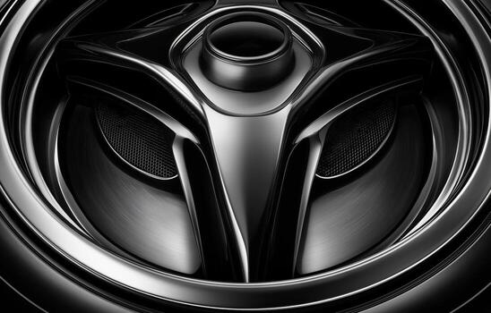 Exploring symmetrical abstract mechanics through mirrored revolver forms with intricate design and sharp contrasts photo