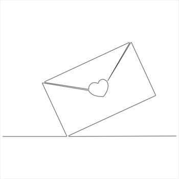 Continuous one line drawing of envelope with heart outline style illustration vector