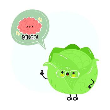 Cabbage character finding smart idea brain bingo vector