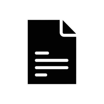 Black Document Icon with Text Lines and Folded Corner - Simple Paper Symbol, abstract vector