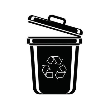 Black Recycle Bin Icon with Open Lid and Recycling Symbol, container vector