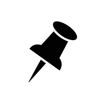 Black Push Pin Icon - Simple Graphic for Office and Design, fixing vector