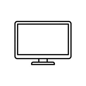 Simple Line Art Icon of a Computer Monitor on White Background, outline vector