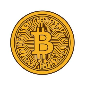 Bitcoin Cryptocurrency Coin Icon with Circuit Board Pattern - Digital Finance Technology vector
