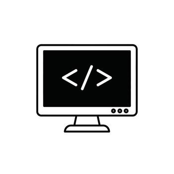 computadora pantalla con código símbolo icono - programación, desarrollo, tecnología, innovación vector