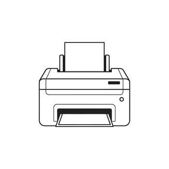 Printer Icon Modern Line Art of a Multifunction Device with Paper, technology icon vector