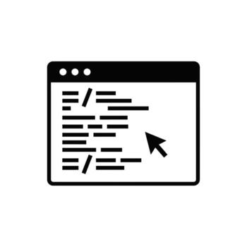 codificación interfaz icono computadora pantalla con código y cursor, codificación pantalla vector