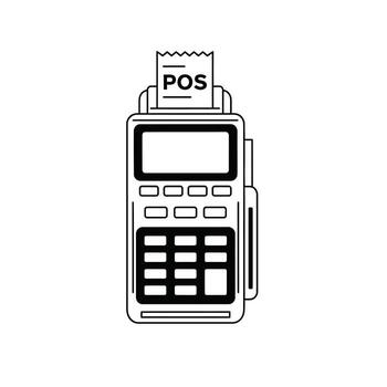 POS Terminal Icon with Receipt - Point of Sale Machine Line Art, digital vector