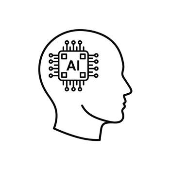 AI Chip Inside Human Head Silhouette Icon, Artificial Intelligence Concept, automation vector