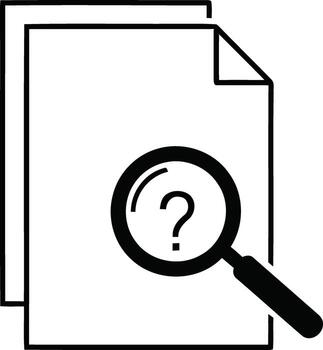 Documents under investigation with magnifying glass showing question mark icon vector