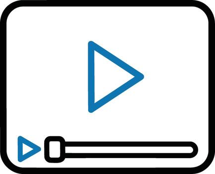 Simple blue play button icon within a rectangular frame illustration vector