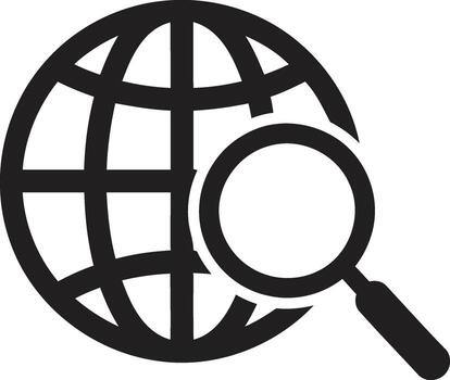 Globe with magnifying glass icon representing global search and investigation vector