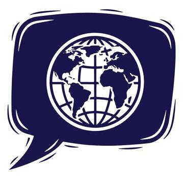 Globe earth map inside speech bubble representing global communication and dialogue vector