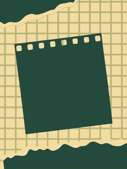 Retro grid paper design with torn edges and film frame, minimalist aesthetic for creative background and scrapbook layout vector