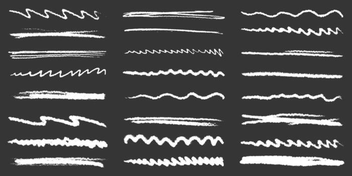 Grunge chalk arrows with swirling doodles, scribbled crayon underlines, sketchy direction pointers and worn texture. vector