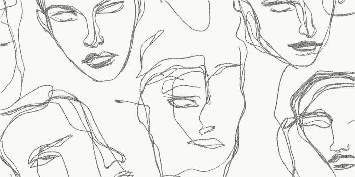 Crayon minimalist faces. Aged silhouette with stipple shading gritty texture and faded threshold edge. Dusty ink surface with rough grain and paper imperfections. vector