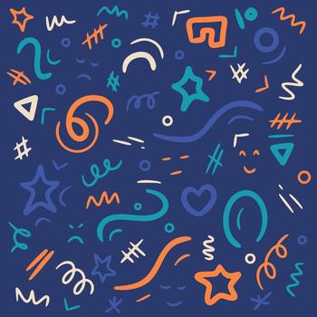 Playful hand drawn abstract doodle pattern. Seamless background with colorful fun shapes vector