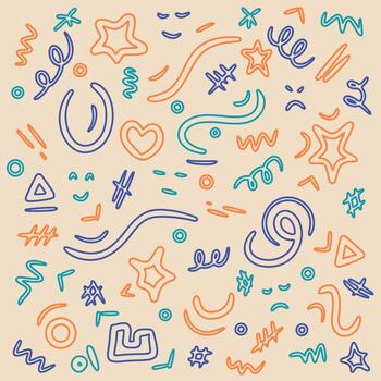 Abstract retro seamless stroke pattern. Colorful hand drawn doodle shapes background vector