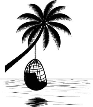 A swing hanging from a palm tree vector
