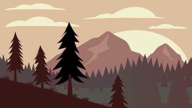 animado bucle montaña bosque paralaje antecedentes plano estilo vector