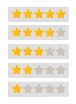 Flat cartoon style rating stars from one to five showing different evaluation levels, designed for customer review, feedback, and user experience interface with minimal shading. vector