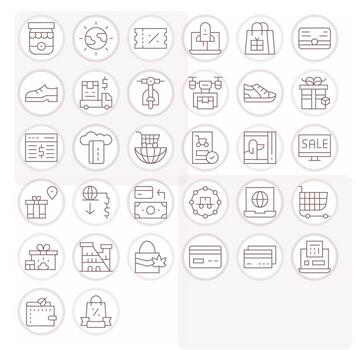 ECommerce Design Icons featuring 32 Display Perfect Thin Line Style vector