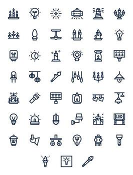 45 Grid Fitted Bold Line Icons designed for Illumination Interface vector