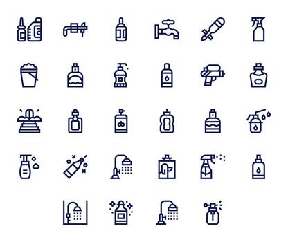 28 alto resolución negrita línea píxel alineado íconos para rociar proyectos vector