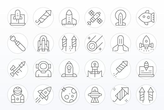 24 píxel alineado Delgado línea íconos desde cohete colección vector