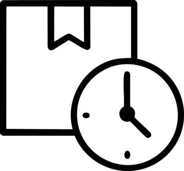 A line art icon of a package with a clock. vector